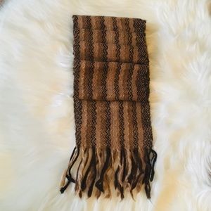 WOVEN ALPACA WOOL SCARF, STRIPED, BRWTAN